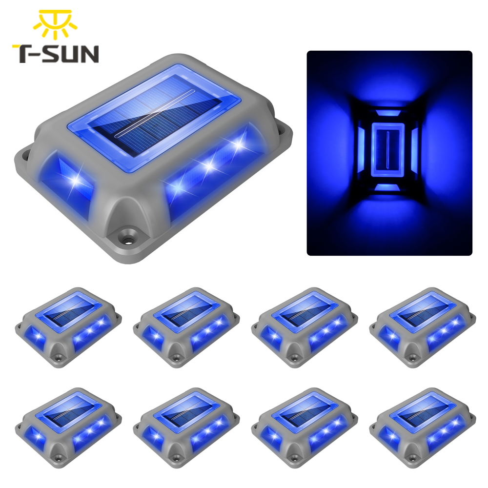 Lighting Decor Sunrise - 8PC Blue Light พลังงานแสงอาทิตย์กลางแจ้งพลังงานแสงอาทิตย์ไฟสนามหญ้าโคมไฟตกแต่งสวนฝังบันไดโคมไฟใต้ดิน Decking Lampy