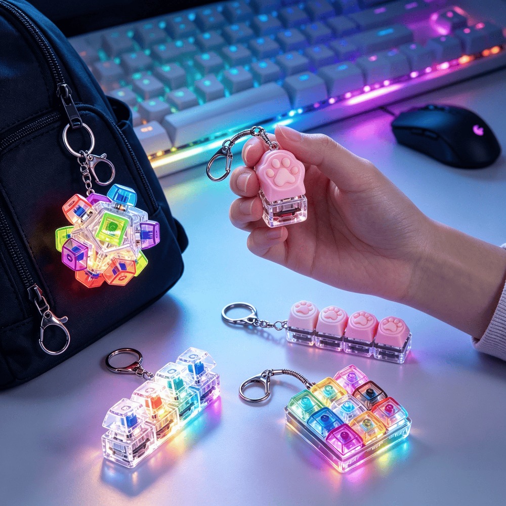 Lighting Decoration Ideas For Home - พวงกุญแจ LED พร้อมปุ่มกดแบบคีย์บอร์ด สำหรับบรรเทาความเครียดและความวิตกกังวล ของตกแต่งบ้านและโต๊ะทำงาน ไอเดียของขวัญสำหรับวัยรุ่น