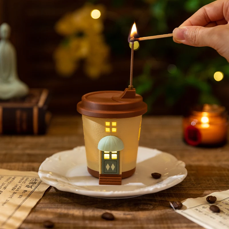 Lighting Decoration Ideas For Home - ​ ​ แก้วกาแฟสไตล์วินเทจอเมริกัน พร้อมที่วางธูป ไฟกลางคืน ของตกแต่งโต๊ะขนาดเล็ก