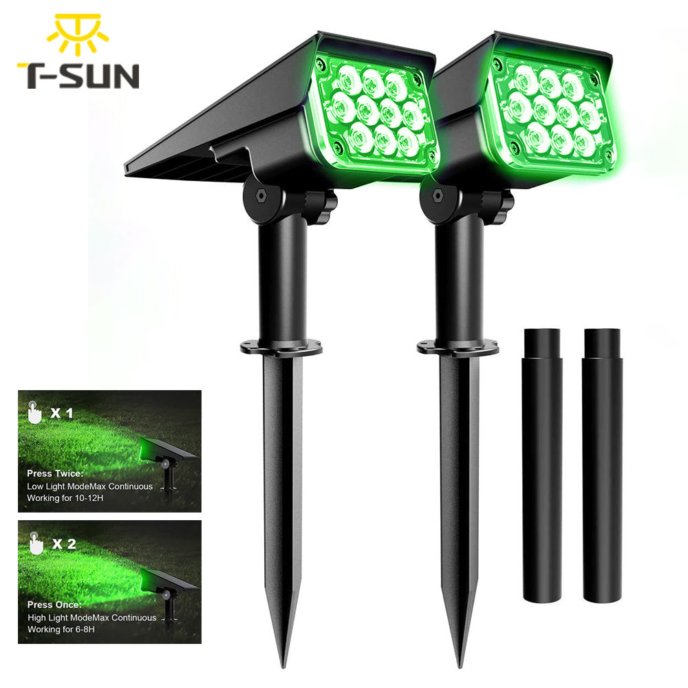 Lighting Decor Sunrise - T-SUN ปรับสปอตไลท์พลังงานแสงอาทิตย์ไฟสวนพลังงานแสงอาทิตย์ IP65 พลังงานแสงอาทิตย์ไฟสีเขียวสําหรับลานเส้นทางตกแต่งต้นไม้พลังงานแสงอาทิตย์กลางแจ้ง