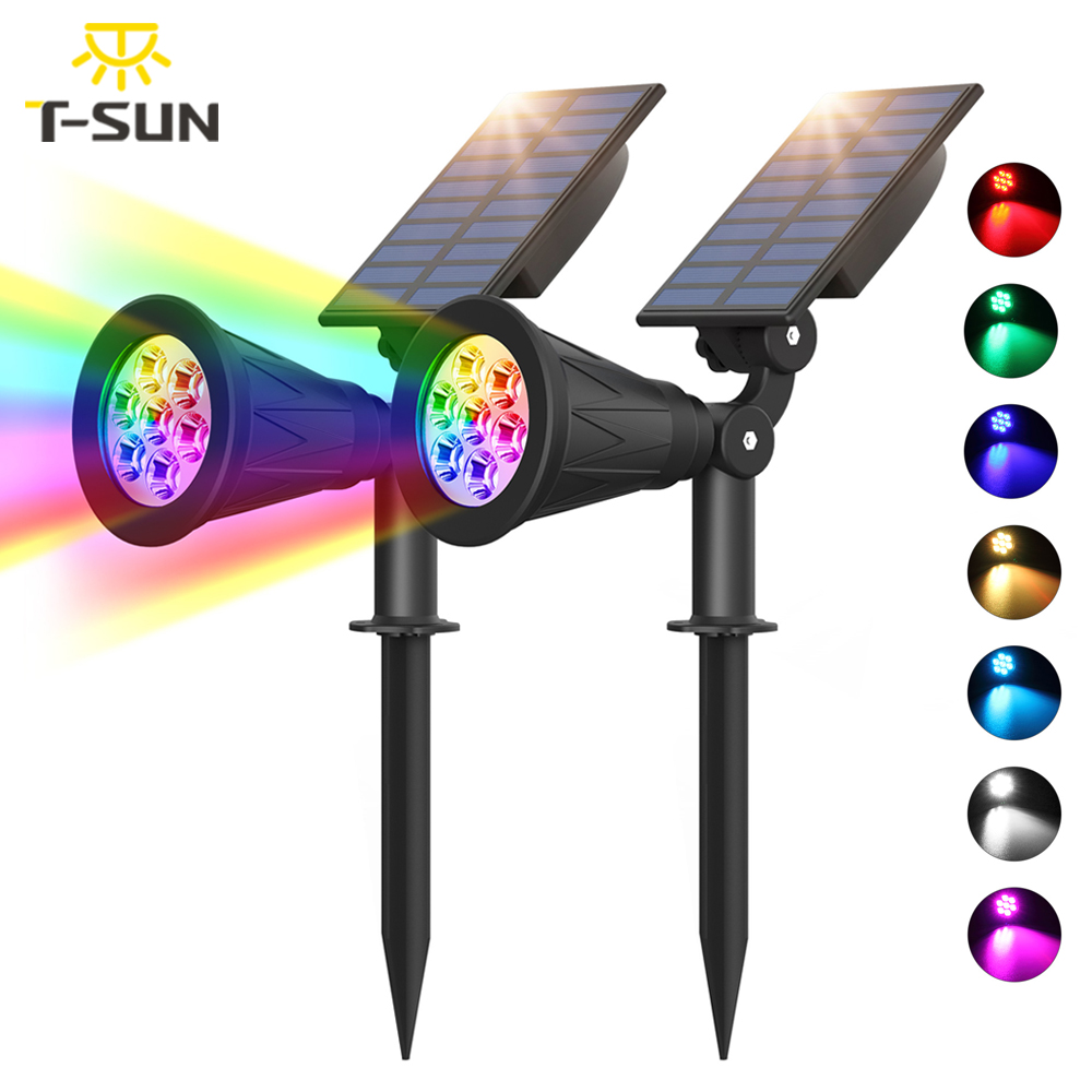 Lighting Decor Sunrise - 1Pc/2Pcs 7LED ไฟสปอตไลท์เปลี่ยนสีอัตโนมัติโคมไฟกลางแจ้งโคมไฟประดับสวนพลังงานแสงอาทิตย์ผนังภูมิทัศน์แสงสำหรับตกแต่ง