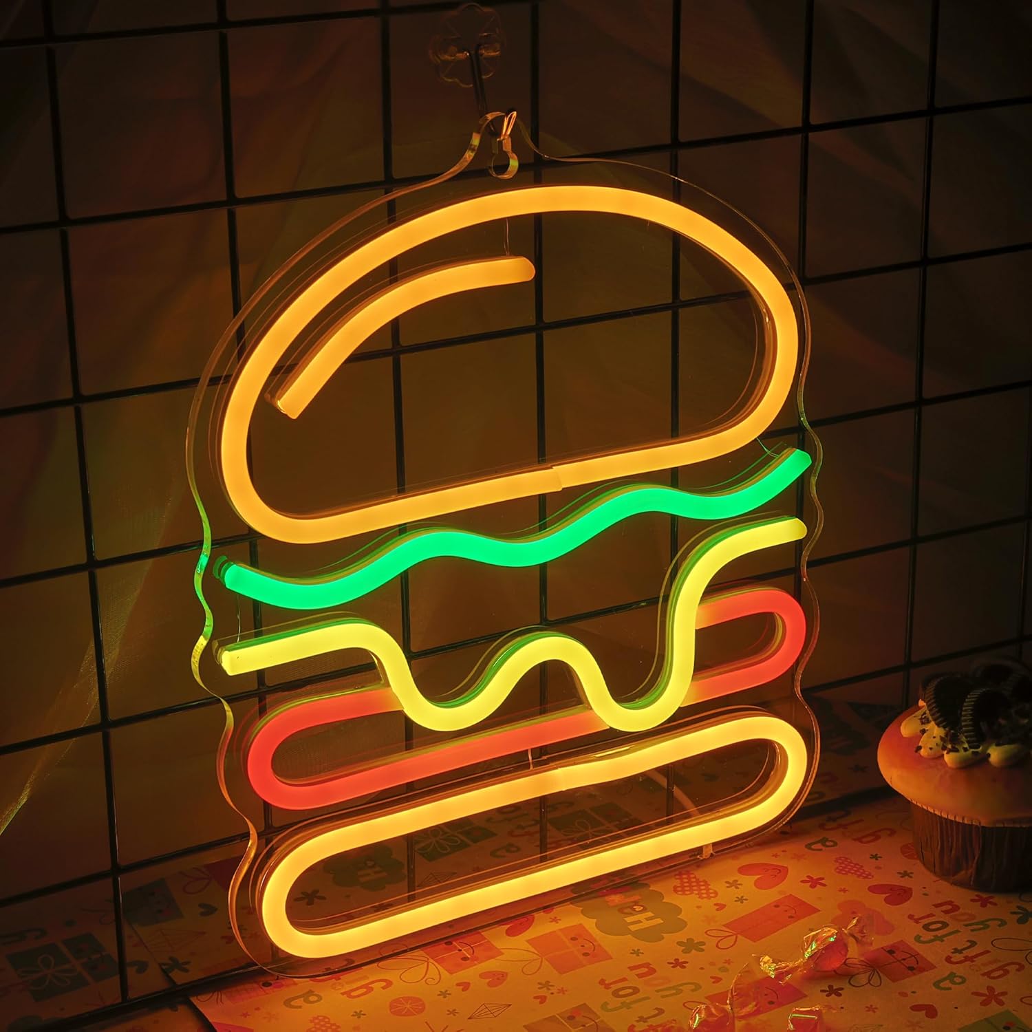ป้ายไฟนีออนรูปเบอร์เกอร์พร้อมไ - Lighting Decoration Ideas For Home บทวิจารณ์และราคา